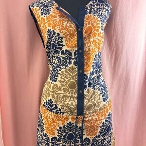 Misia Floral Print Dress in Navy, Orange & Cream